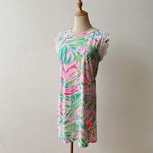 LILLY PULITZER Agee Cotton Shift Dress in Croc My World Print Womens Small